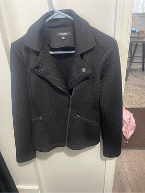 Roz & Ali Women's Black Quilted Moto Blazer